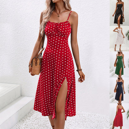 Robe Longue à Pois Femme – Fente Élégante