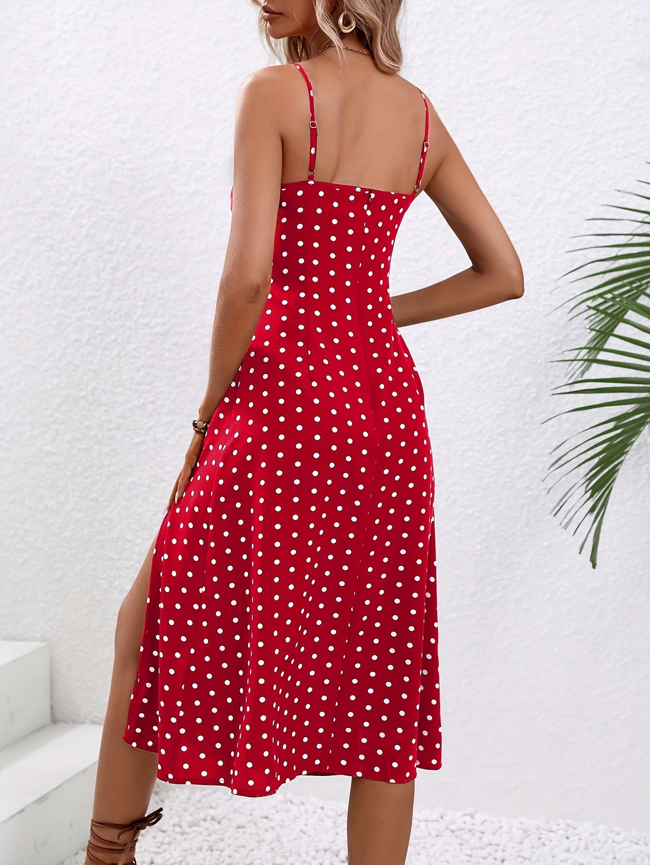 Robe Longue à Pois Femme – Fente Élégante