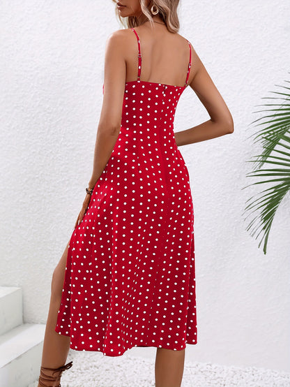 Robe Longue à Pois Femme – Fente Élégante
