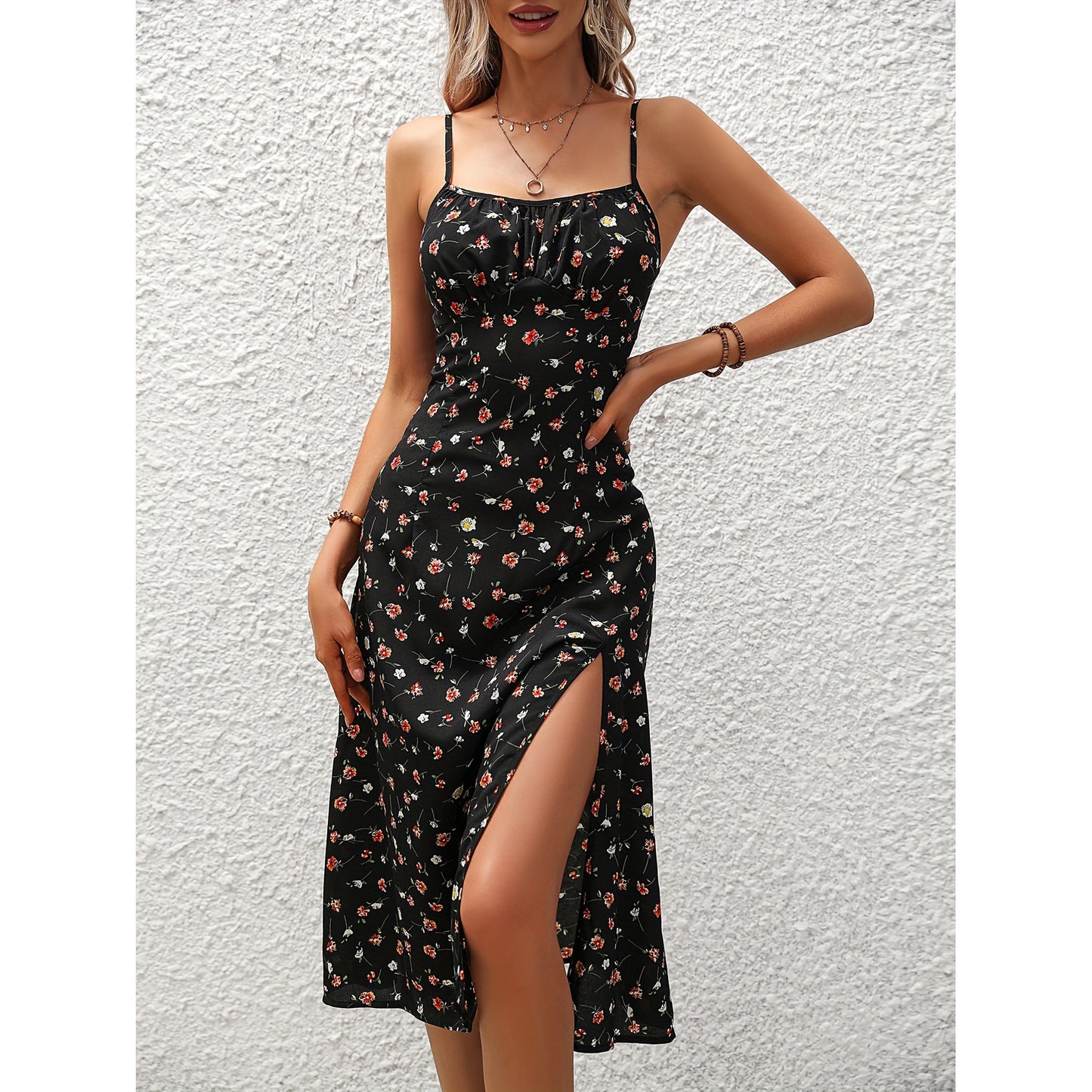 Robe Longue à Pois Femme – Fente Élégante