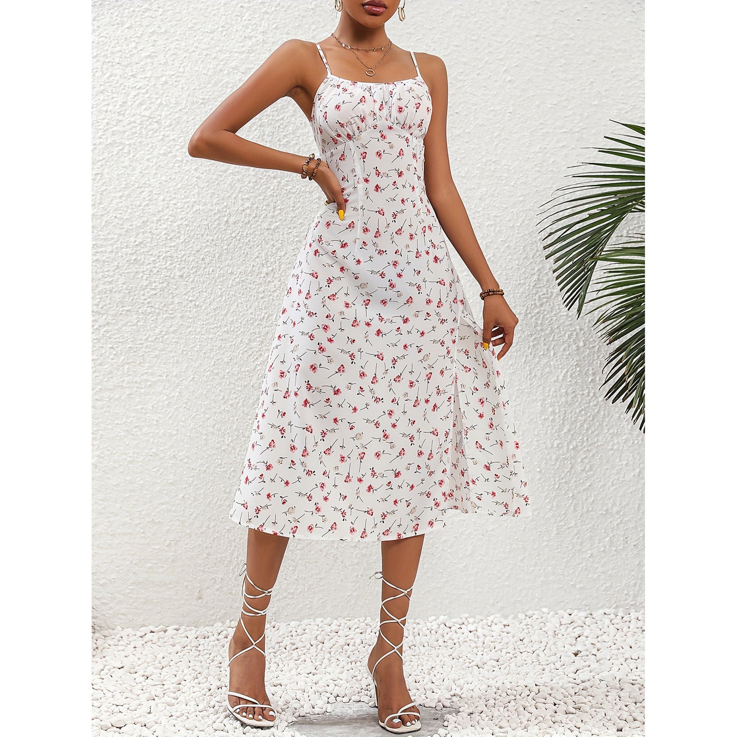 Robe Longue à Pois Femme – Fente Élégante