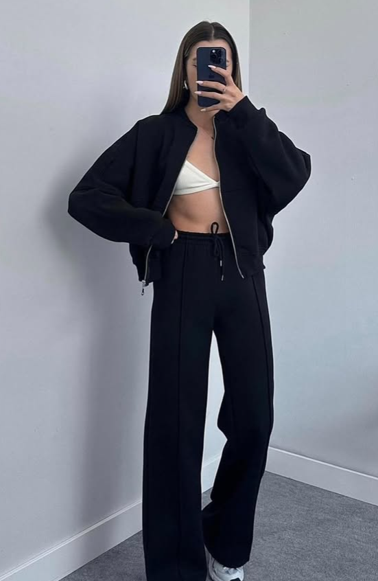 Ensemble décontracté Femme – Veste Zippée & Pantalon Large