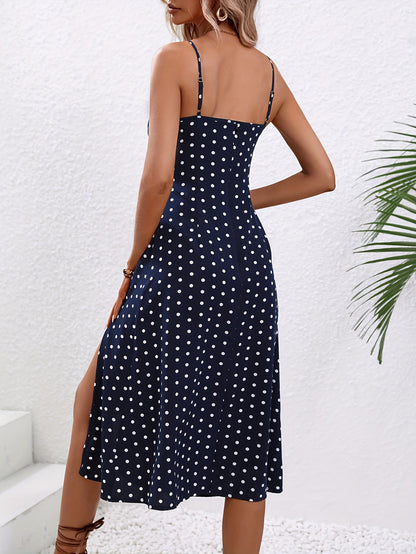 Robe Longue à Pois Femme – Fente Élégante